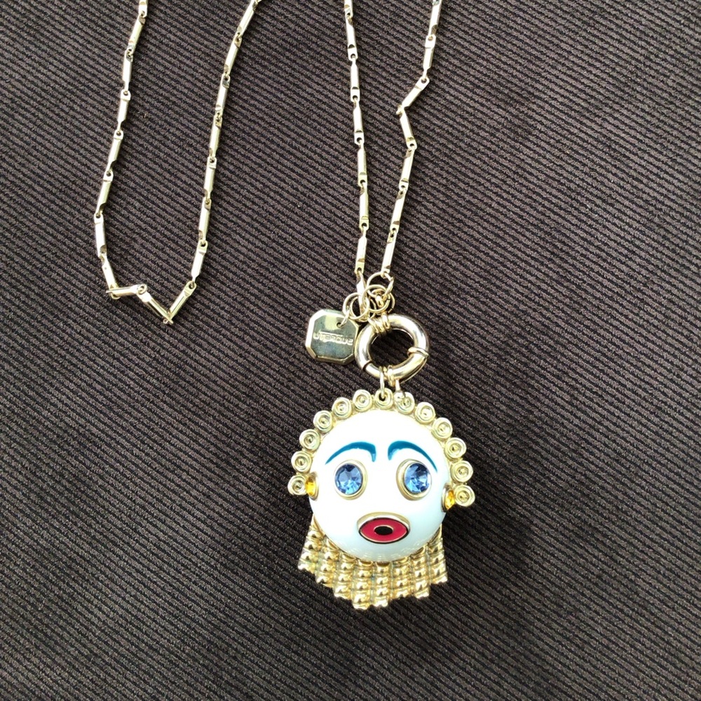 Uterque Rare Porcelain Jeweled Gold/White Pendant Necklace